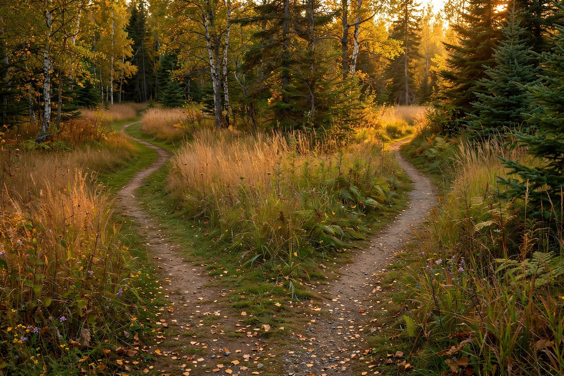 Two open paths side by side on a walking trail, representing two policy choices